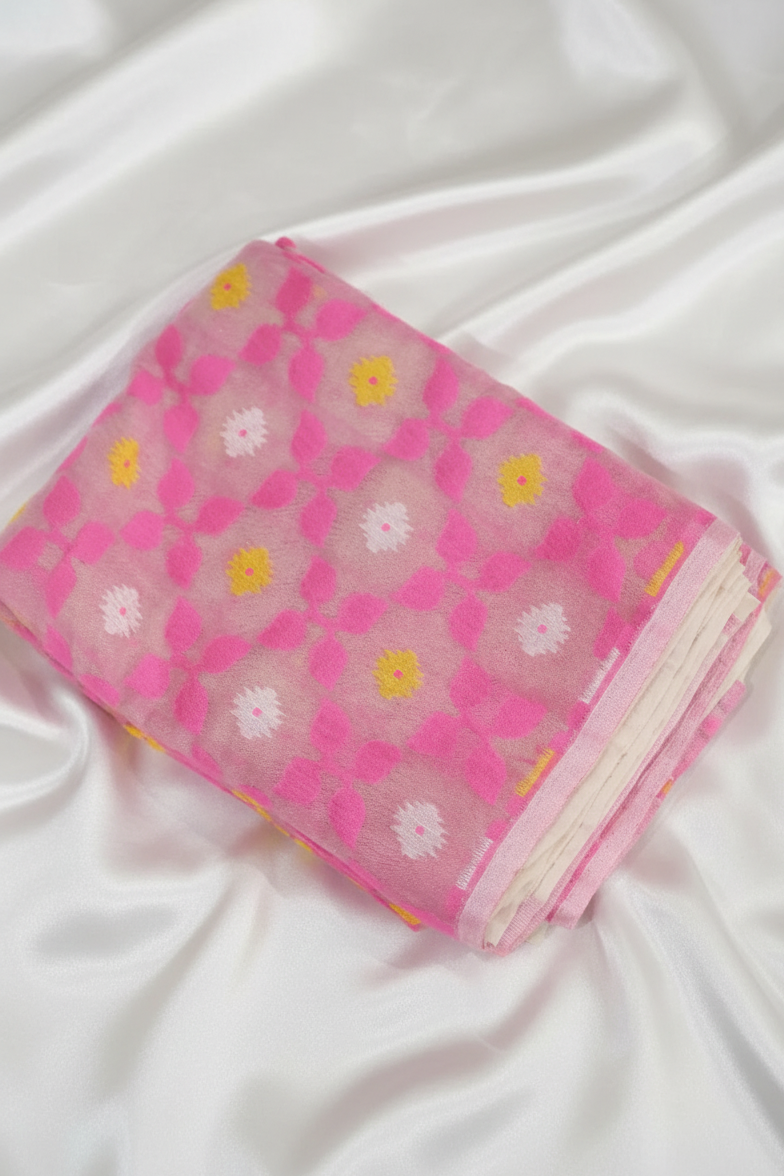 Beige Neon Pink Saree