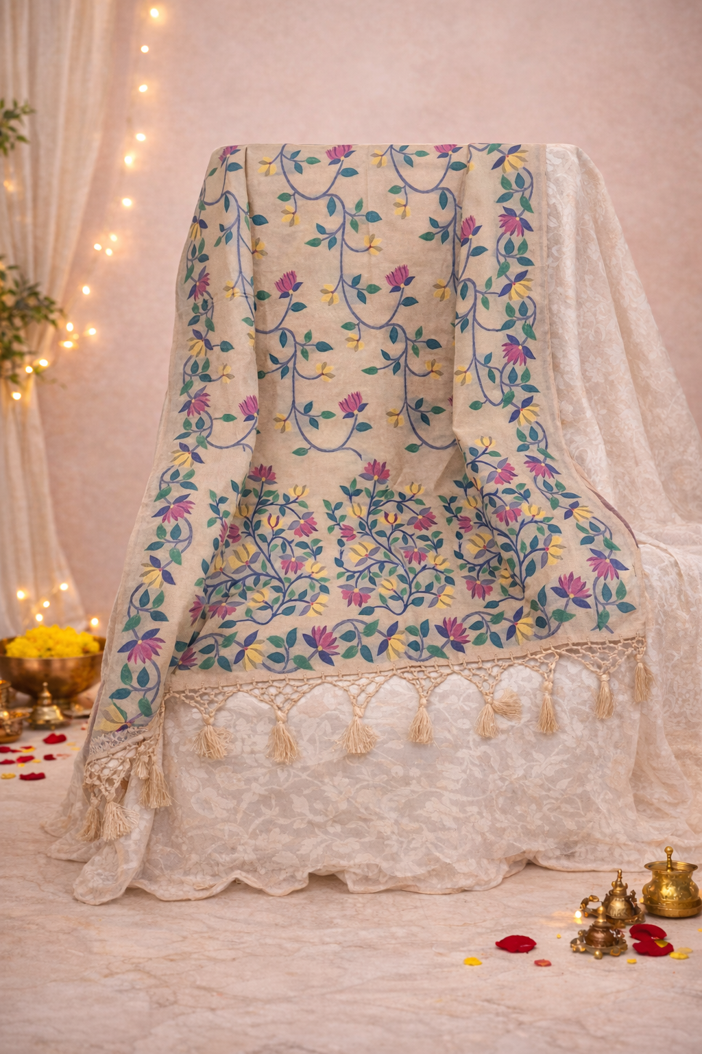 Beige handloom cotton silk ssaree