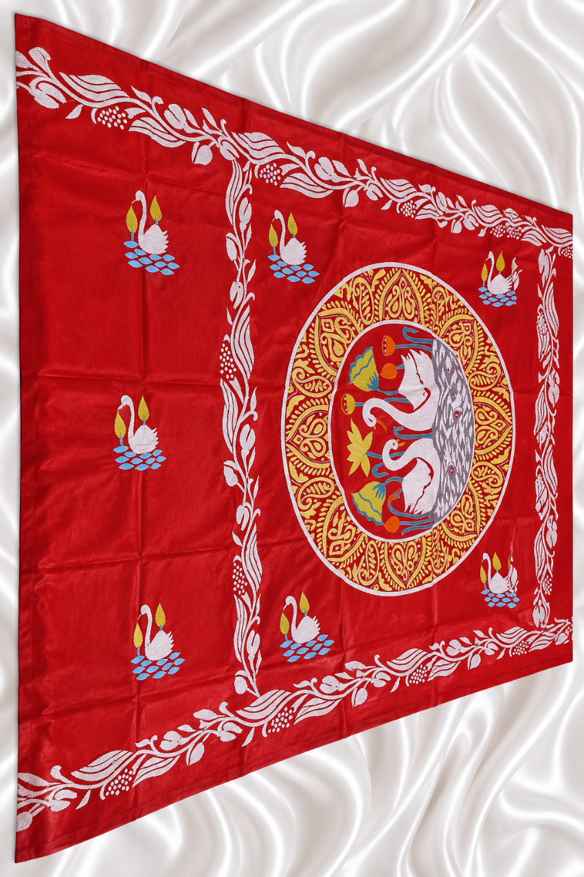 Red exclusive designer pure handmade kantha stitch saree