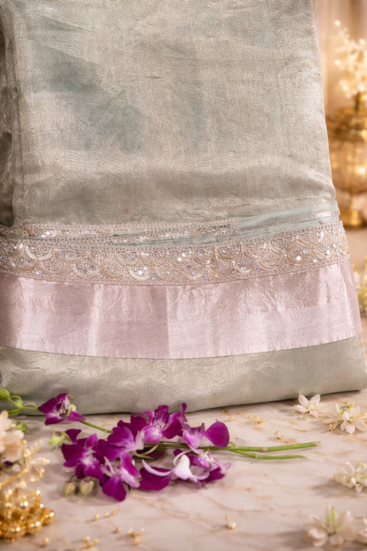 Mint Green Pure Banarasi Tissue Saree | Cutom Made for Actress Hitha Chandrashekaran