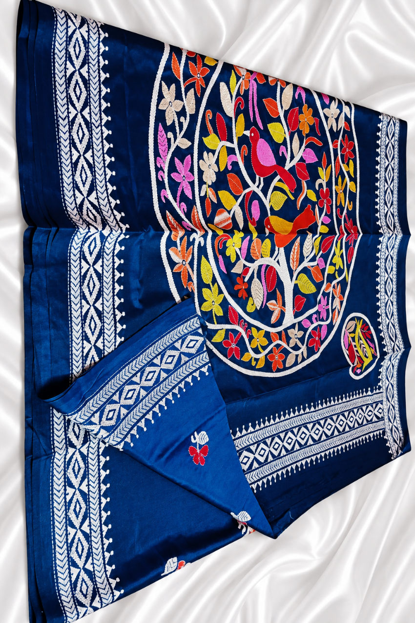 Exclusive Tree of Life Pure Kantha embroidery work saree
