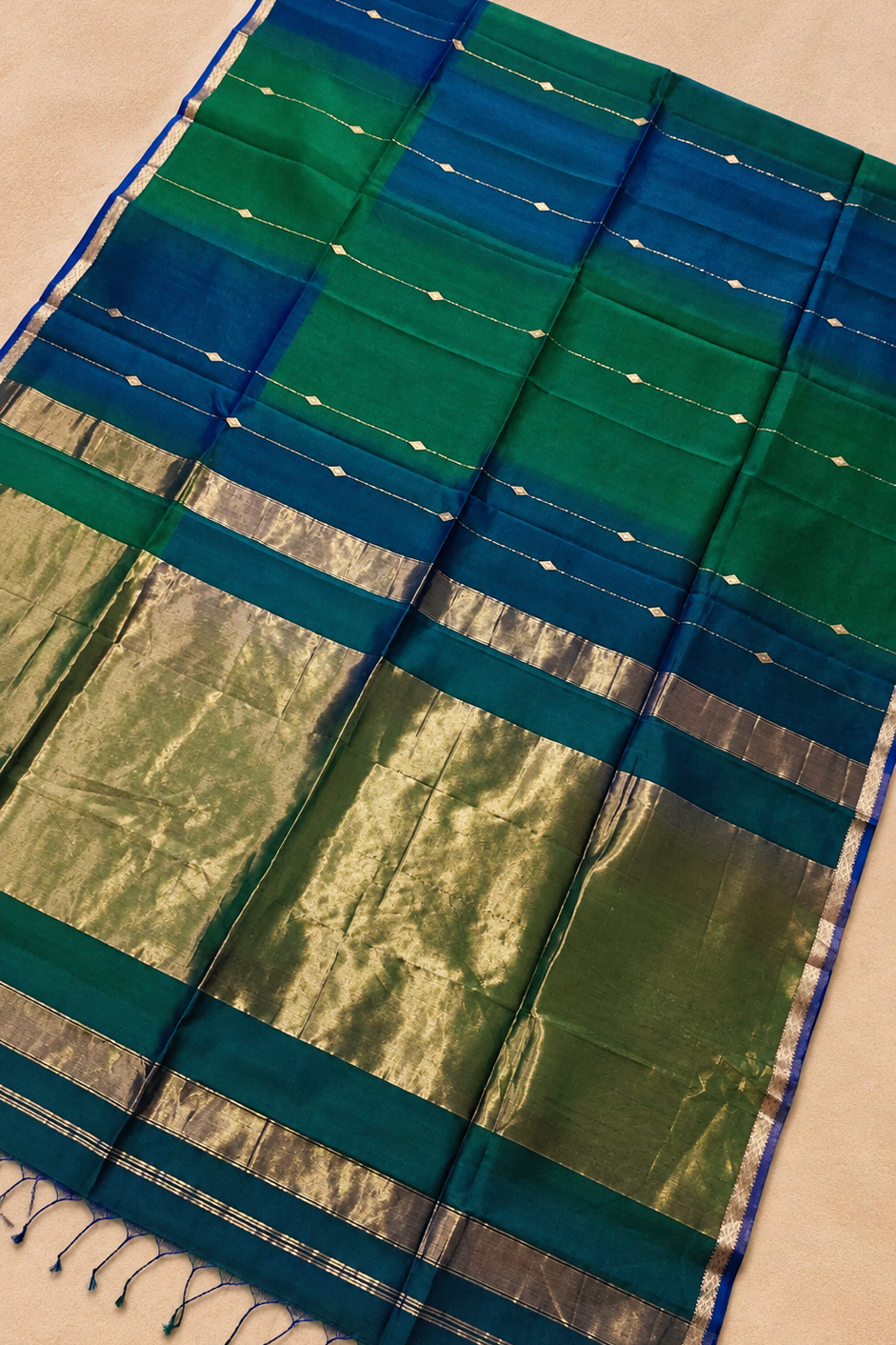 Green Blue DUal Tone Light weight saree_1