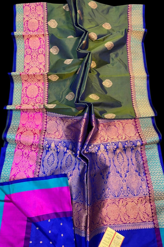 Olive green katan banarasi