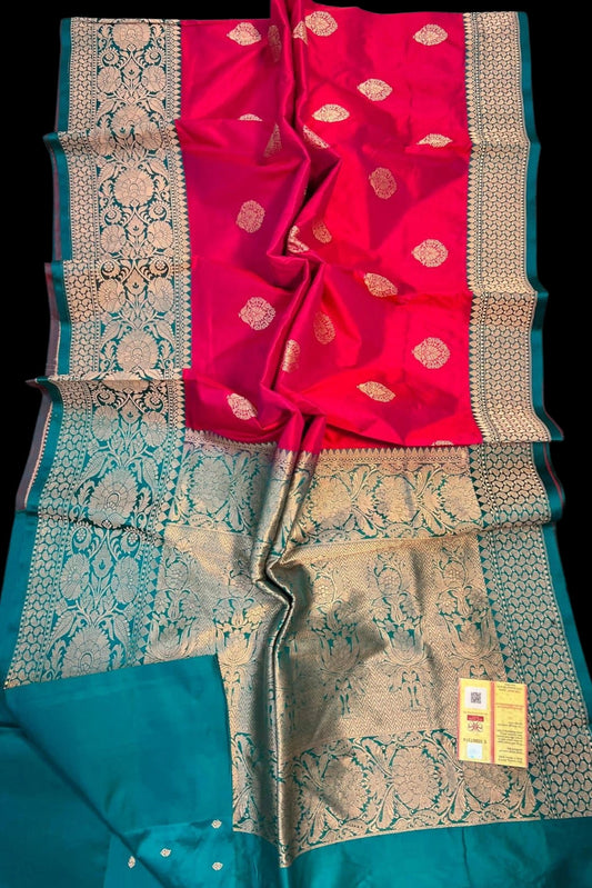 Coral Red Pure Katan Banarasi
