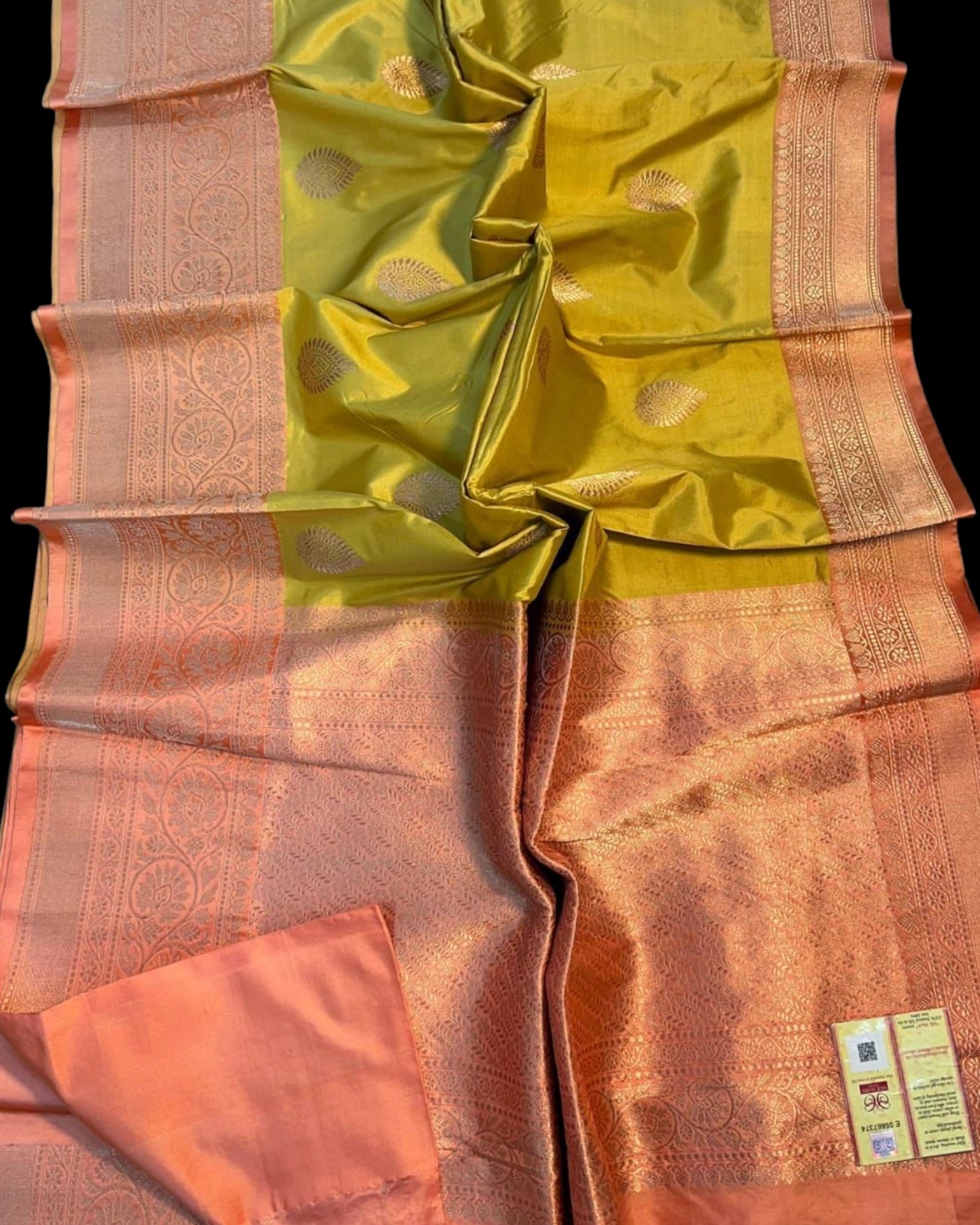 Yellow Green Pure katan Banarasi