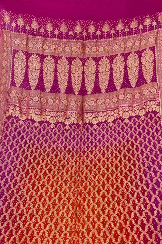 Pink orange pure georgette saree