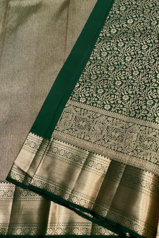 Deep green  Soft Silk Banarasi Saree party Wear