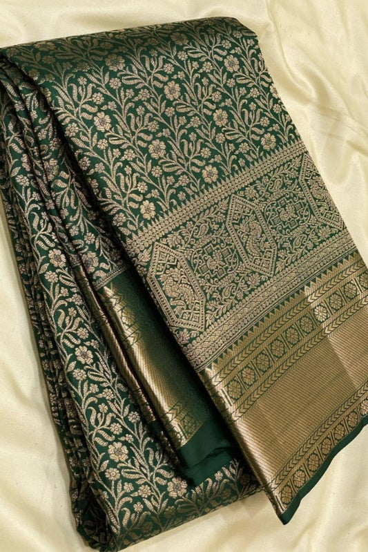 Deep Green Soft Banarasi Saree