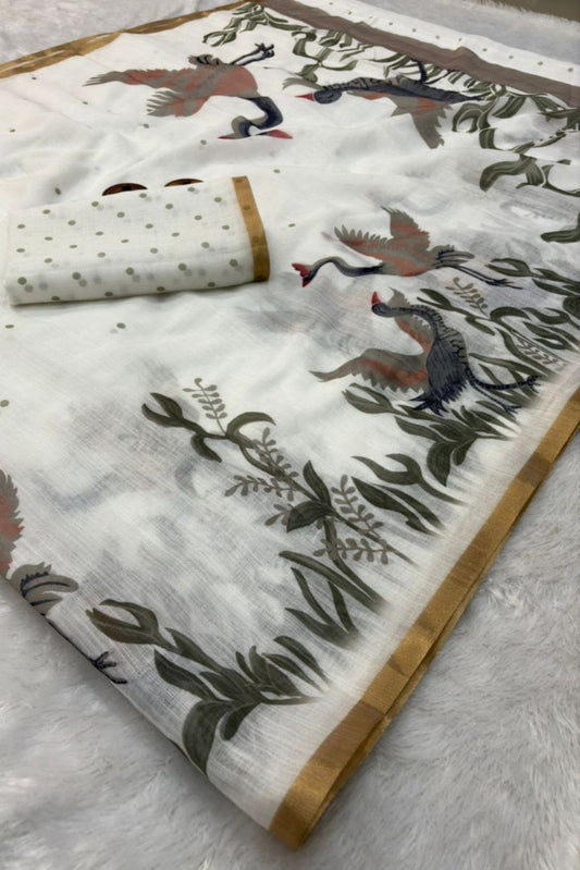 Bird Printed Cotton Saree