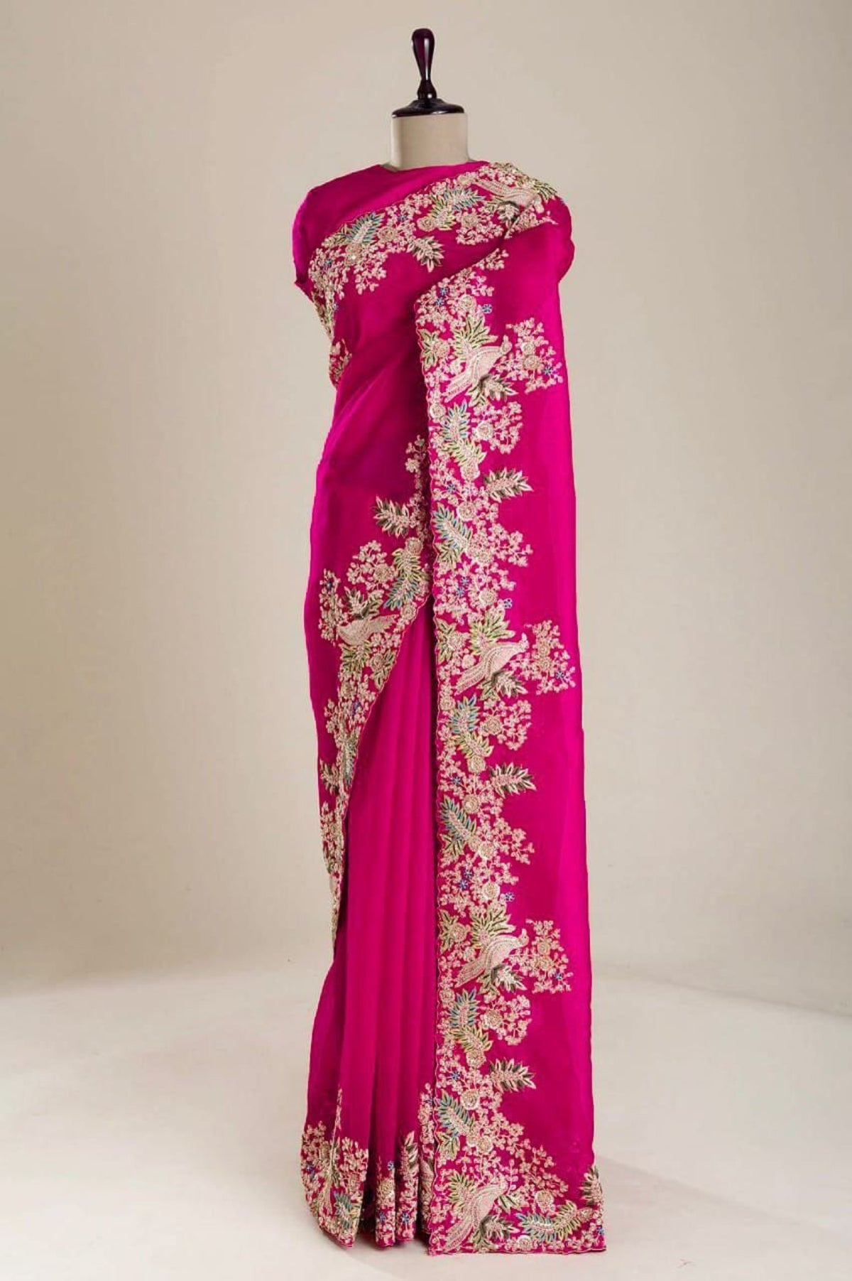 Rani Pink Satin Tissue Saree