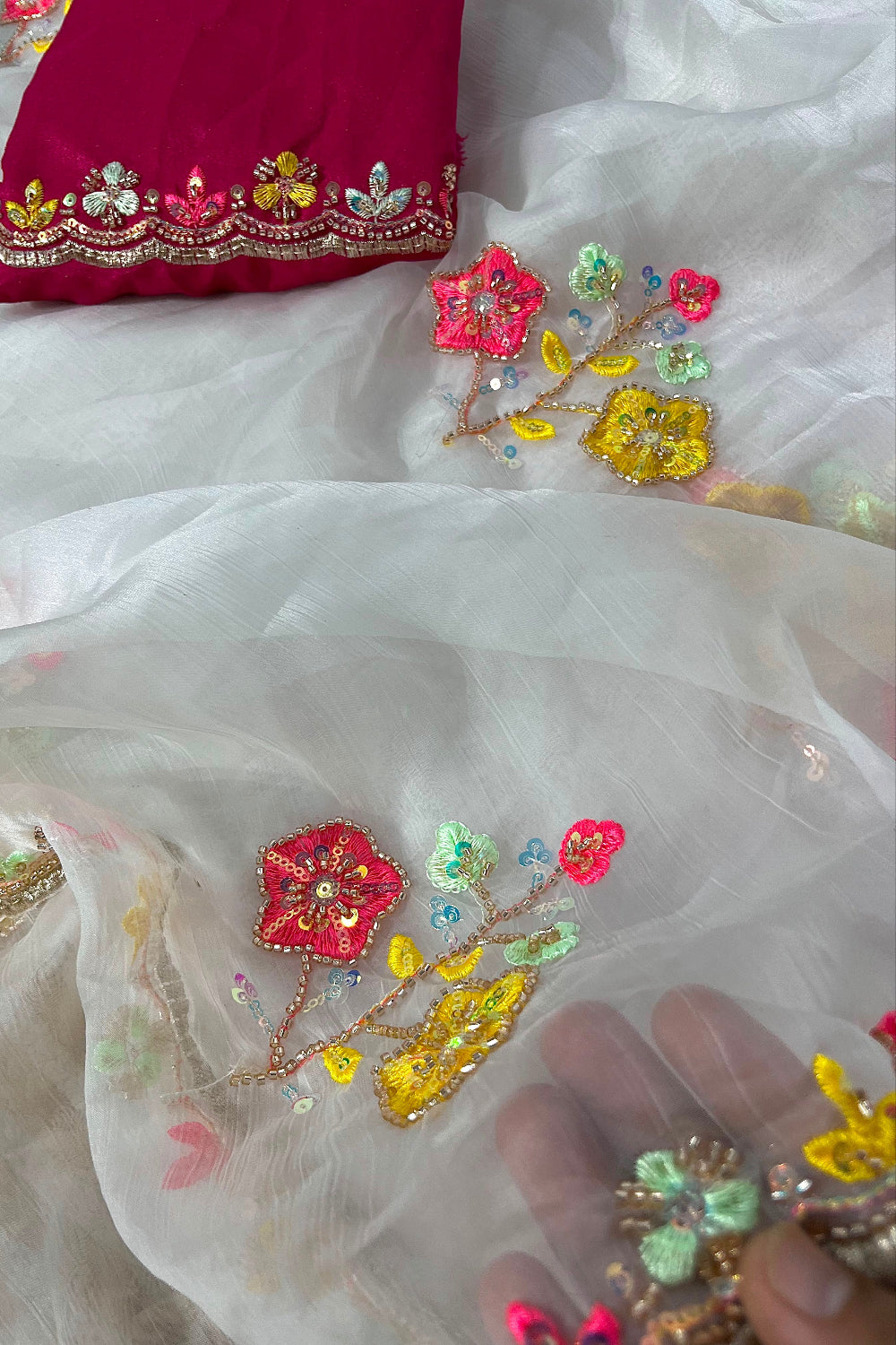 White gold crush fabric festive wear saree
