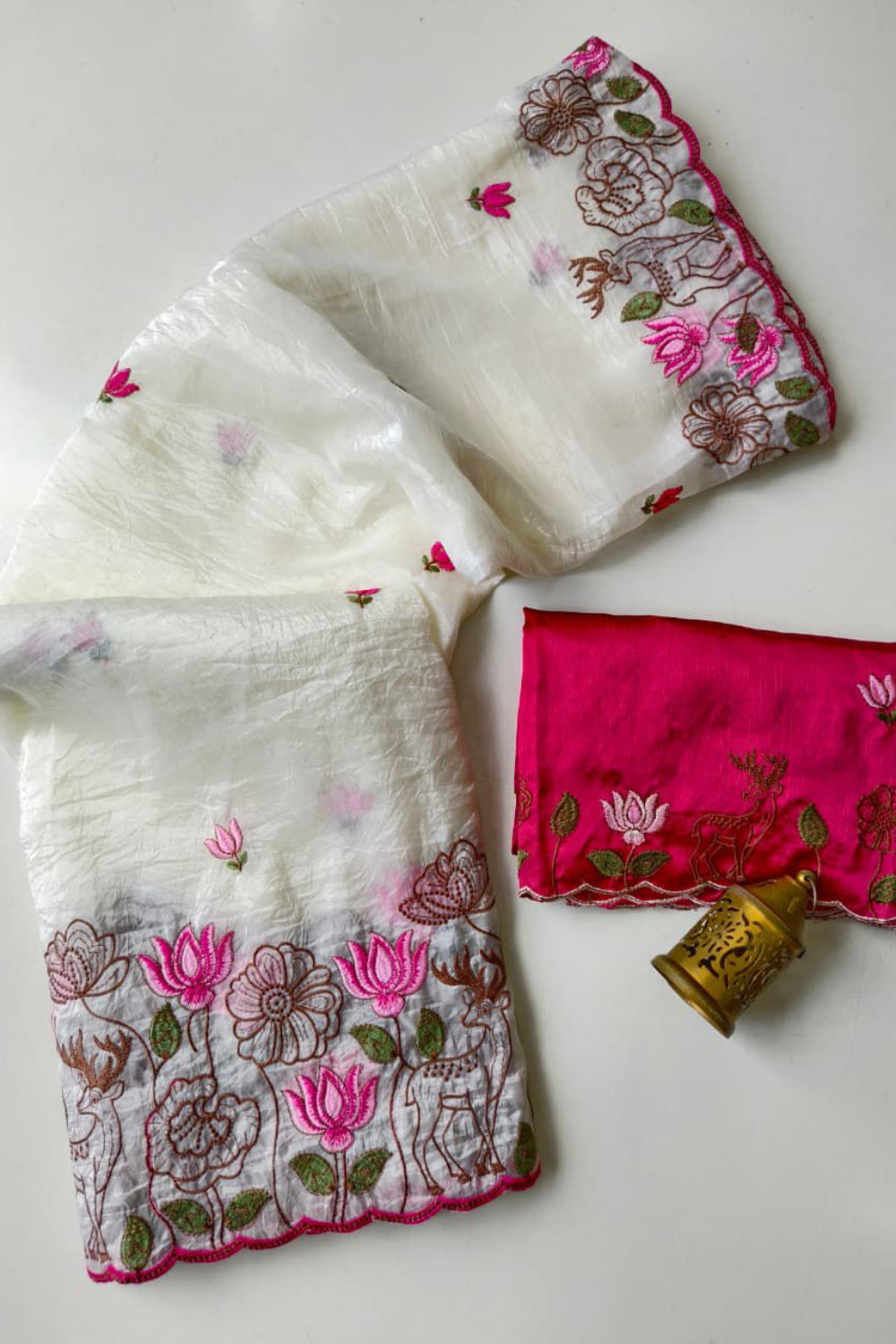 White with beautiful embroidery work