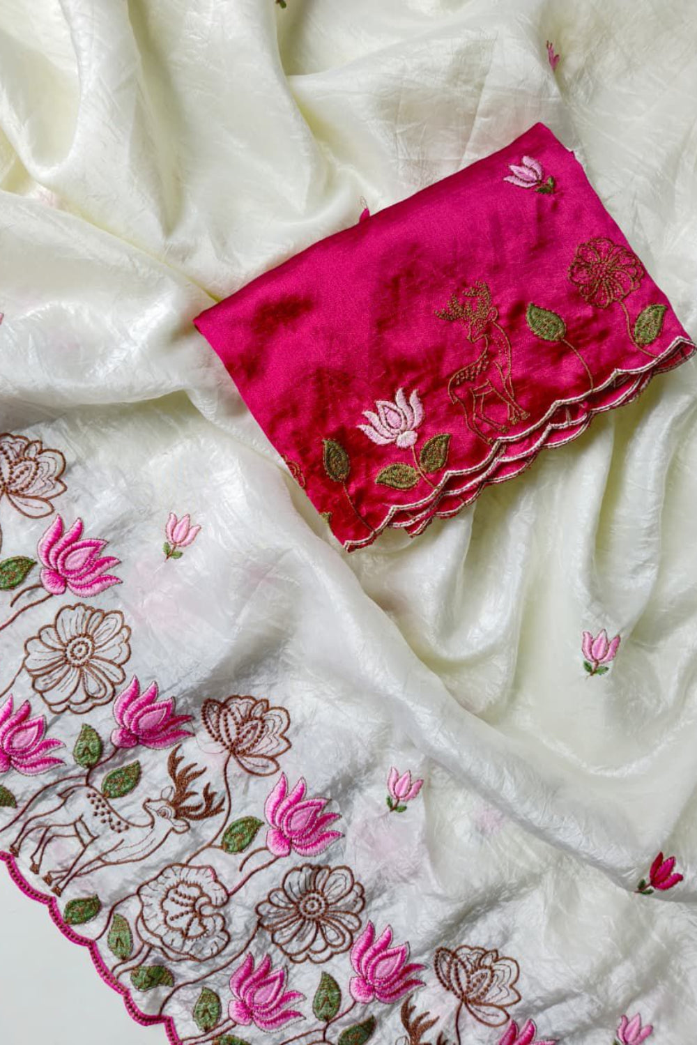 White with beautiful embroidery work