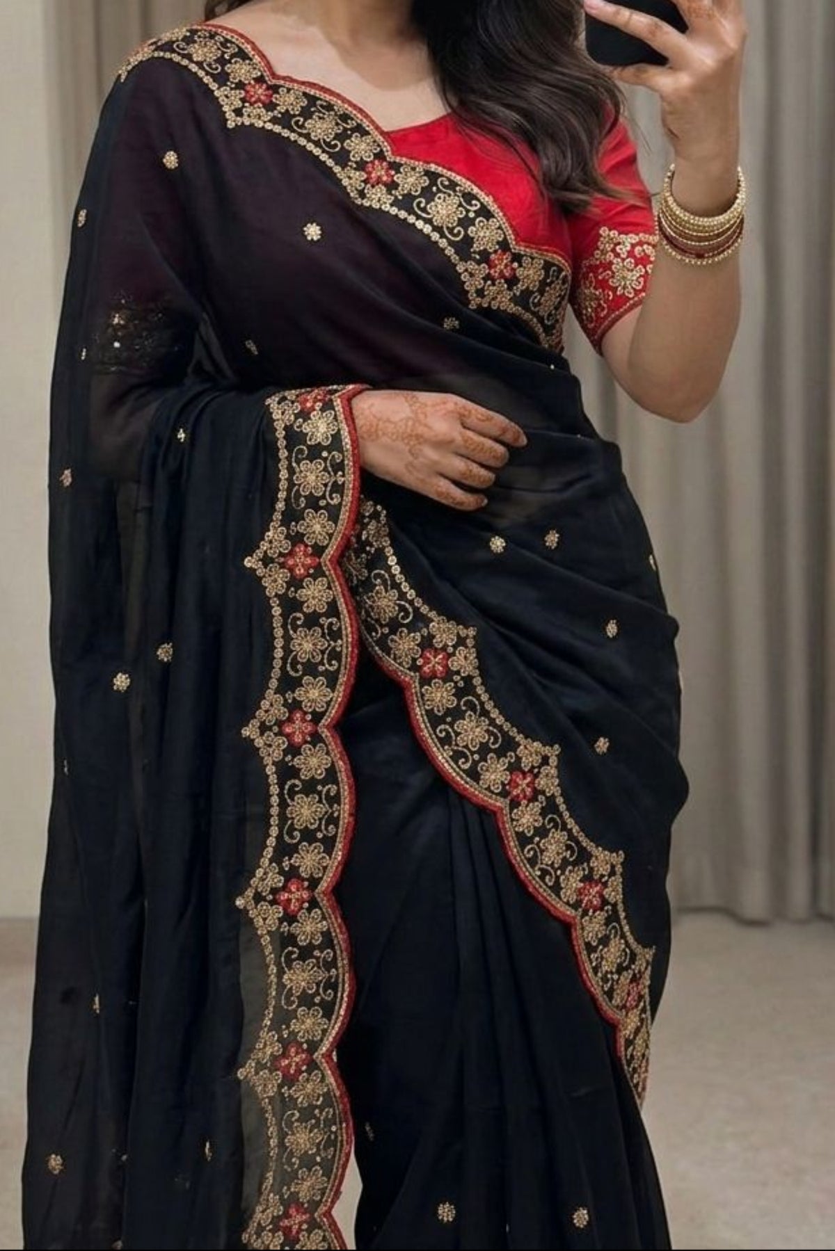 Black Georgette embroidery work festive wear saree