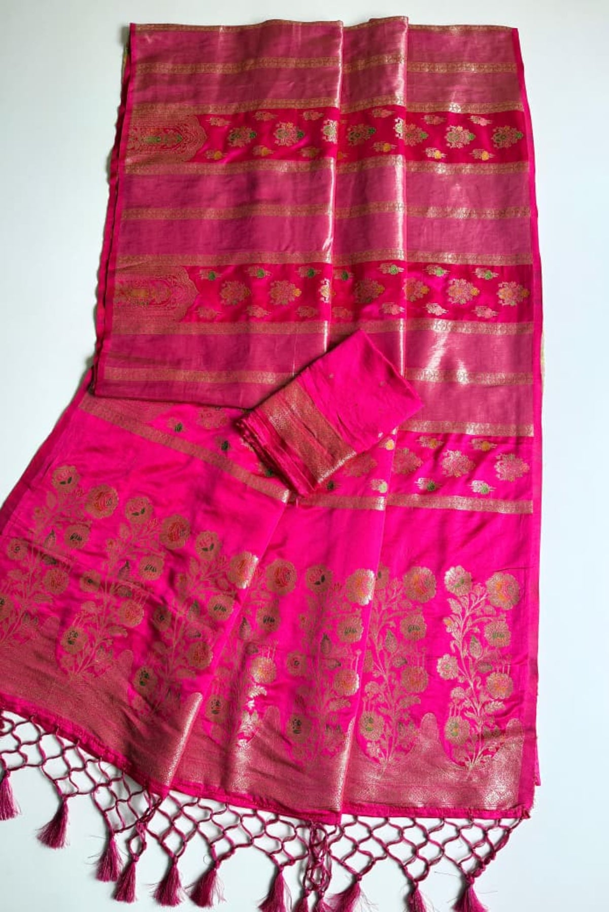 Pink meenakari weaving work festive wear saree