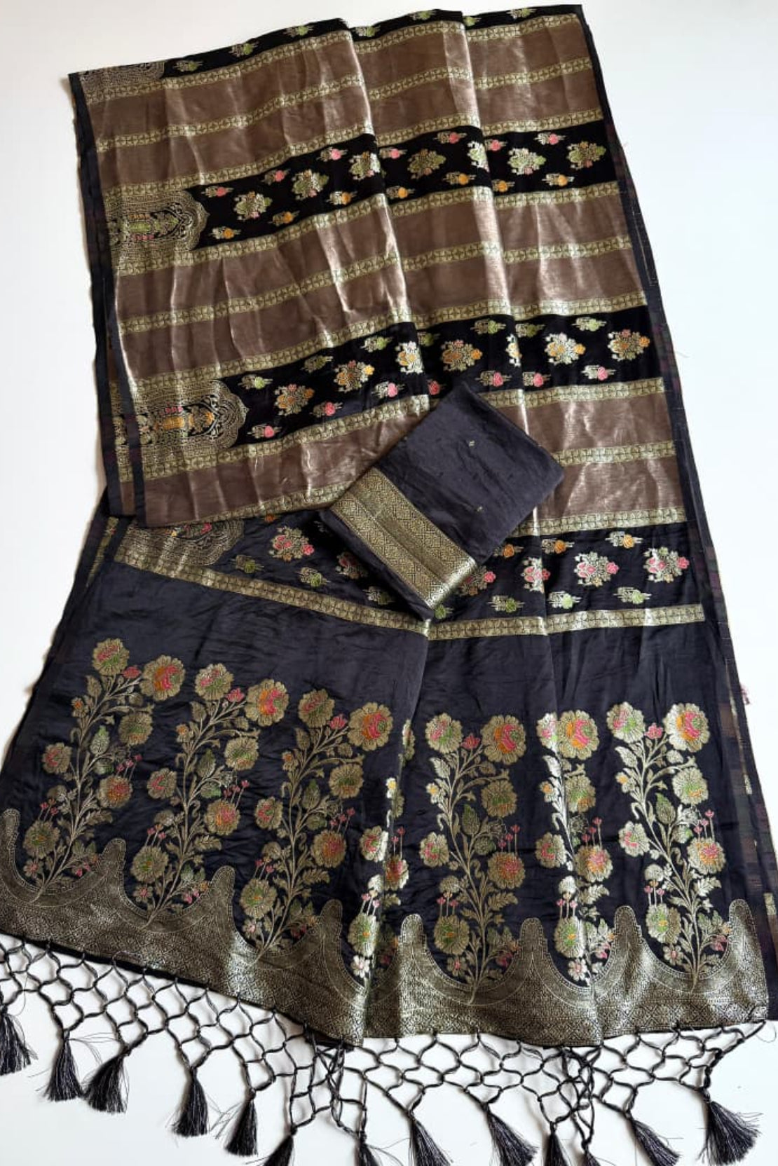 Black meenakari weaving work festive wear saree