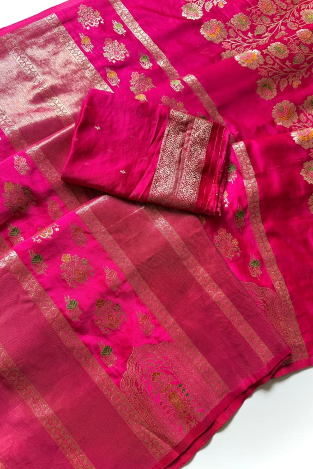 Pink meenakari weaving work festive wear saree