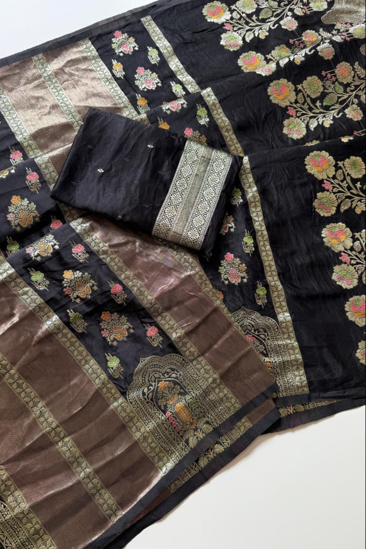 Black meenakari weaving work festive wear saree