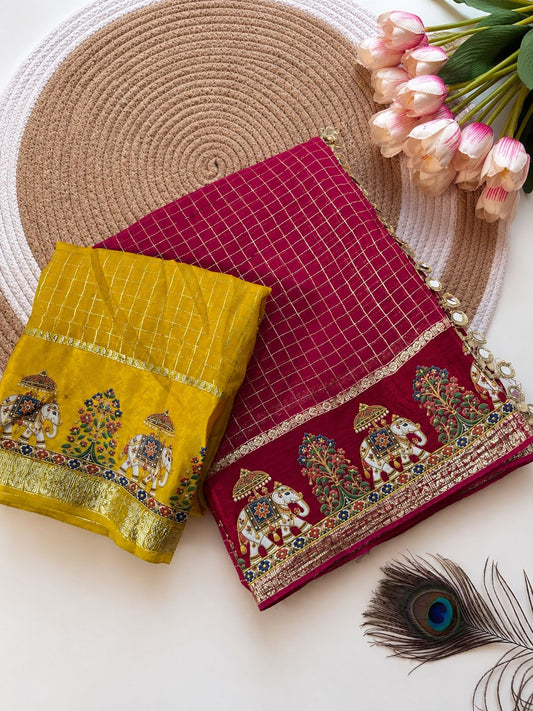 Pink saree with satin border