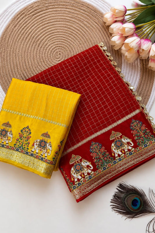 Red saree with satin border