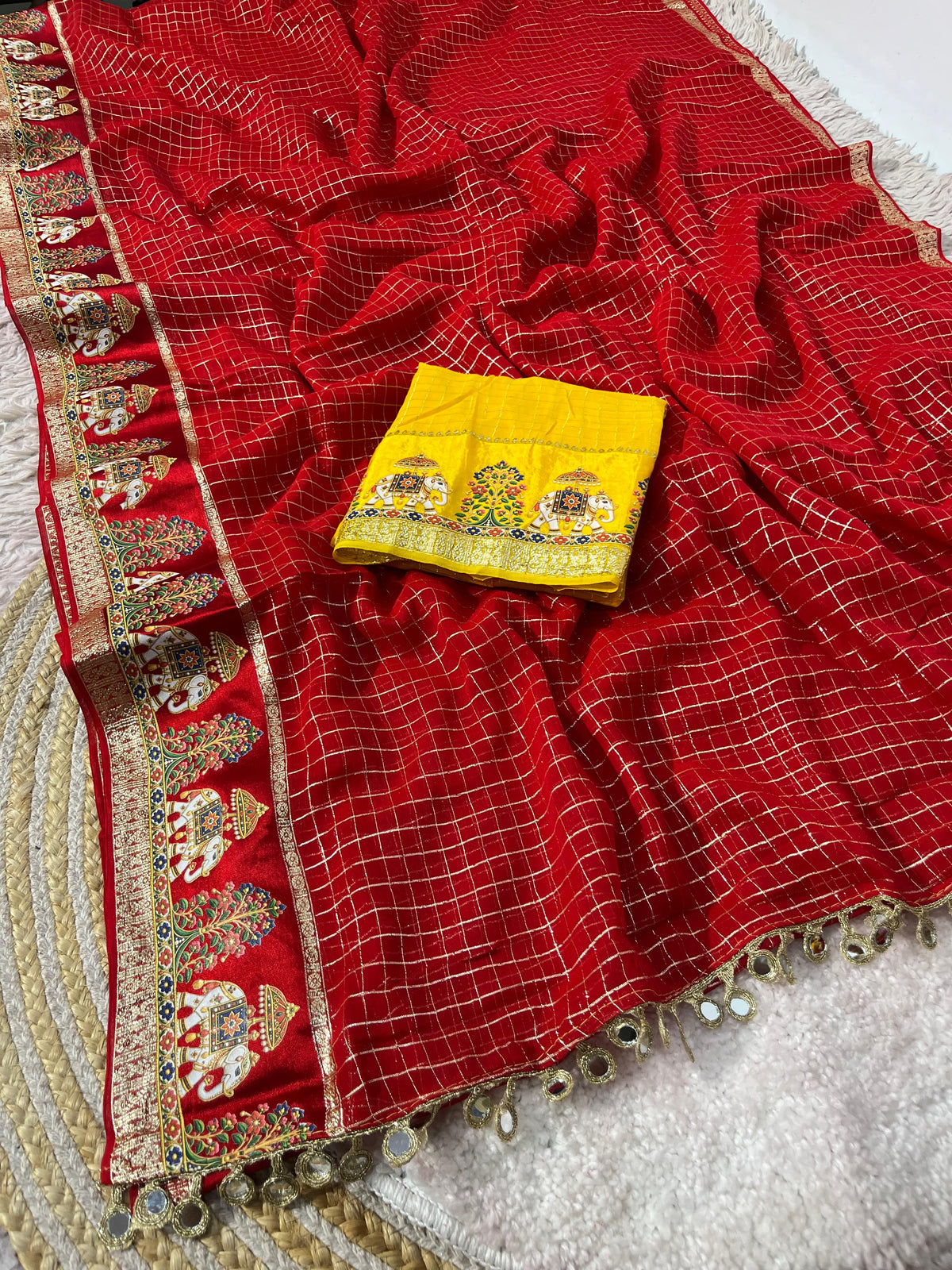 Red saree with satin border