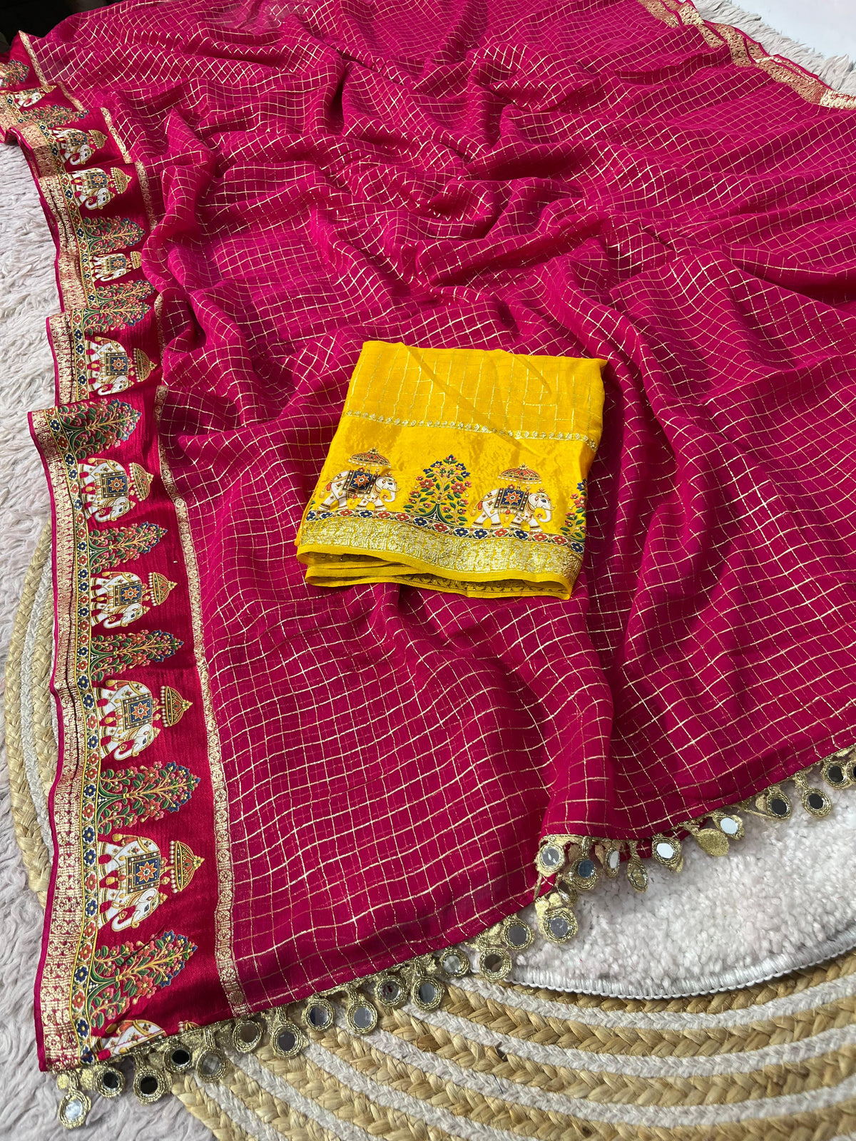 Pink saree with satin border