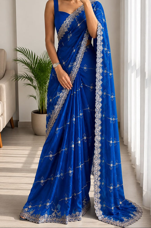 Blue embroidery work saree