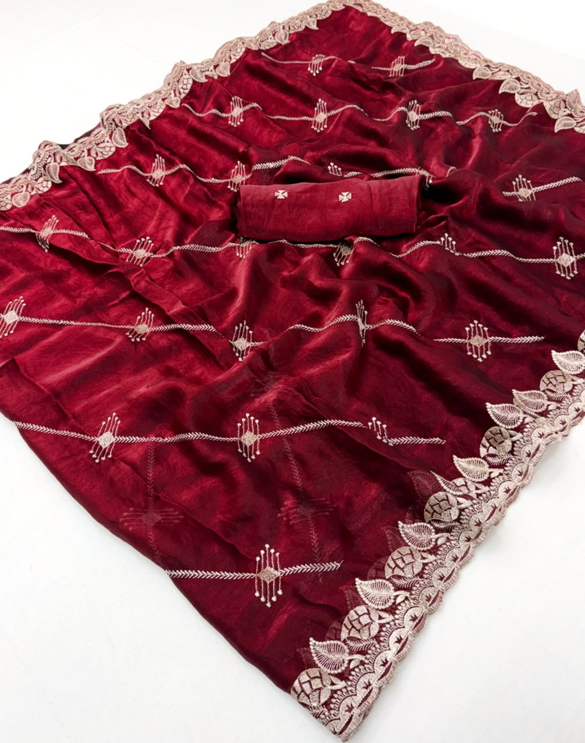 Maroon embroidery work saree
