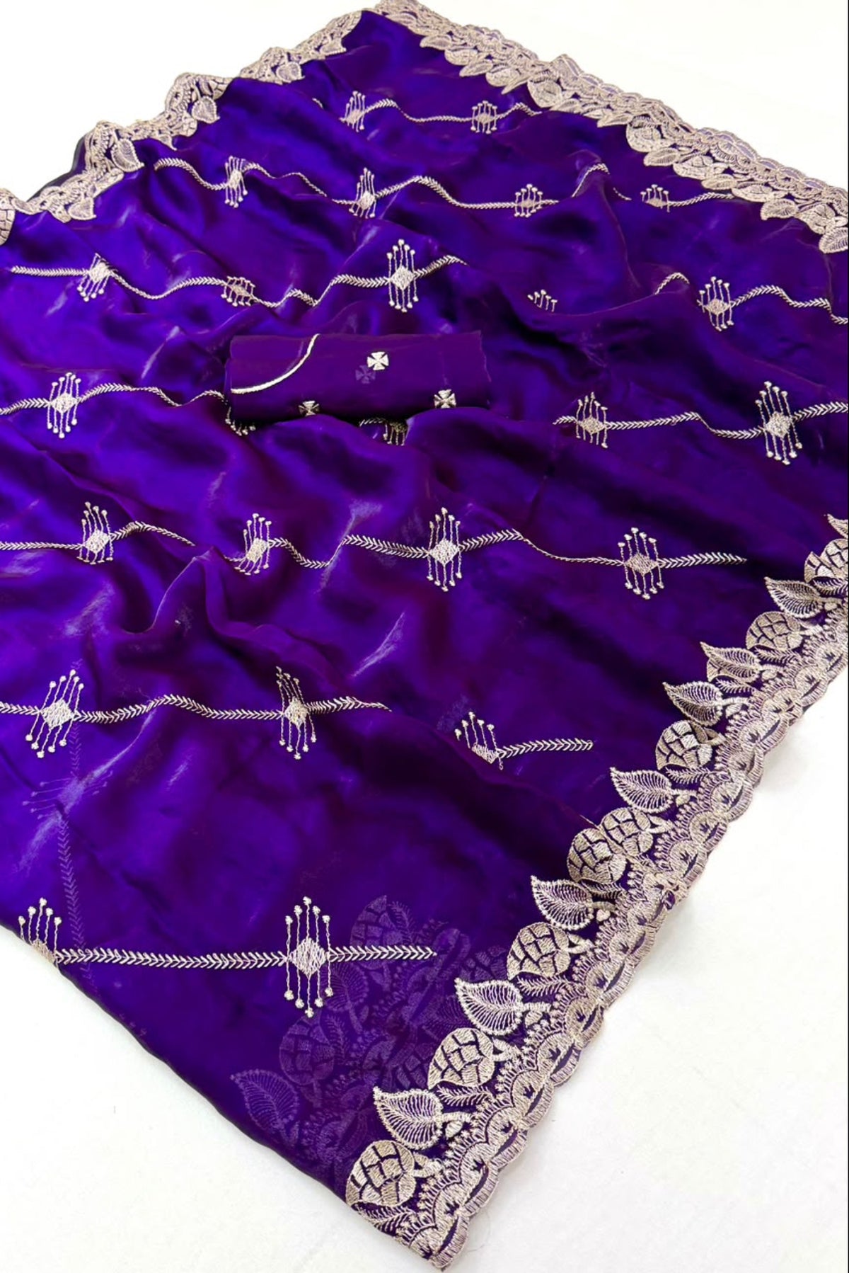 Blue Violet embroidery work saree