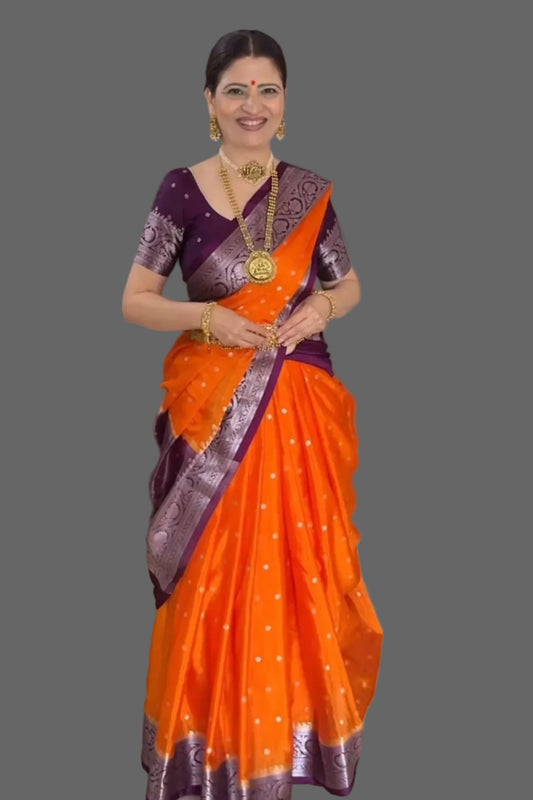 Orange Semi-Warm Katan Banarasi Saree heena ghehani