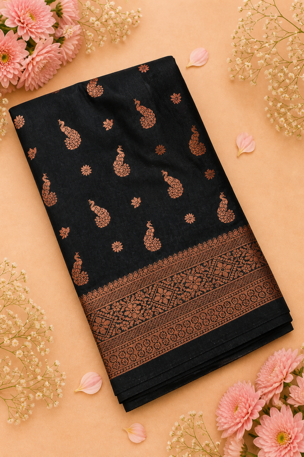Black soft silk saree