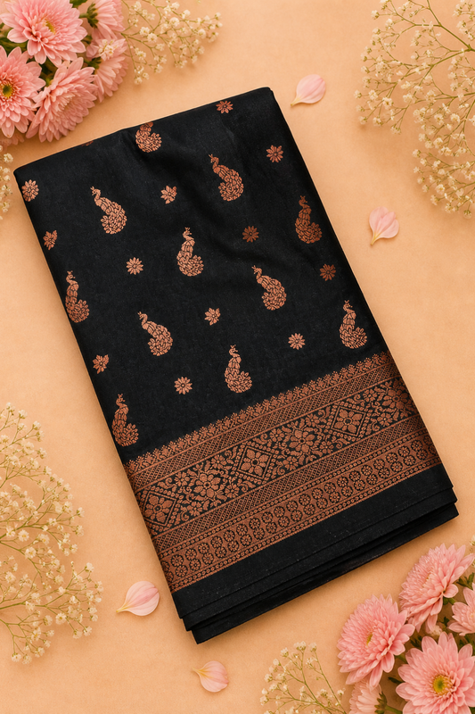 Black soft silk saree