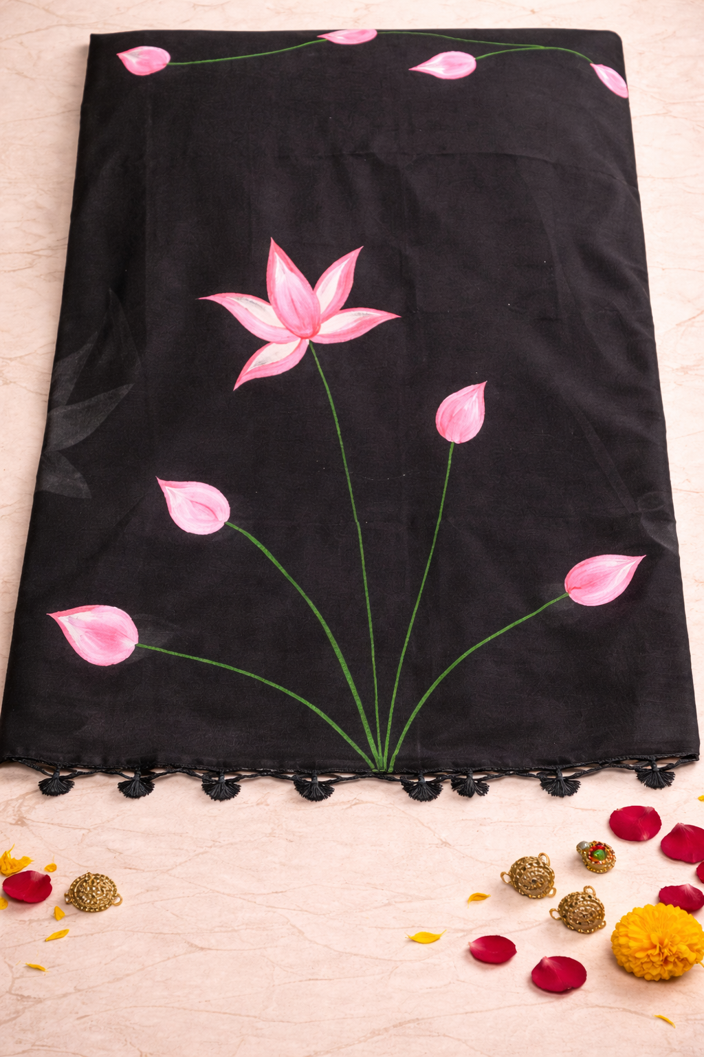 Handpainted black cotton saree_2