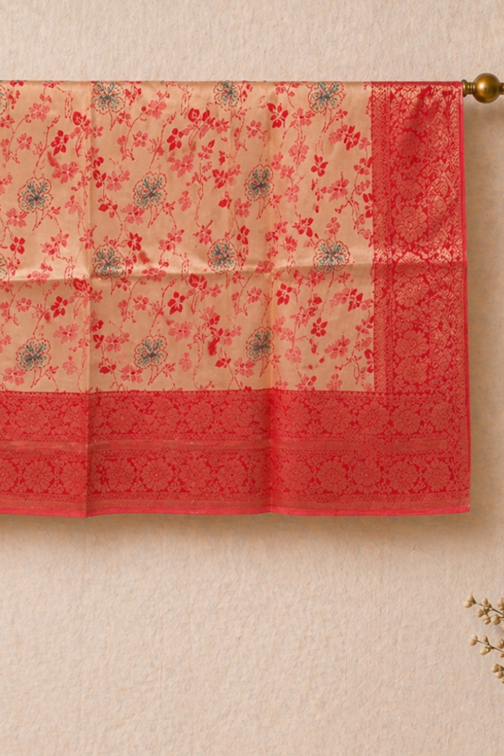 red and peach color saree