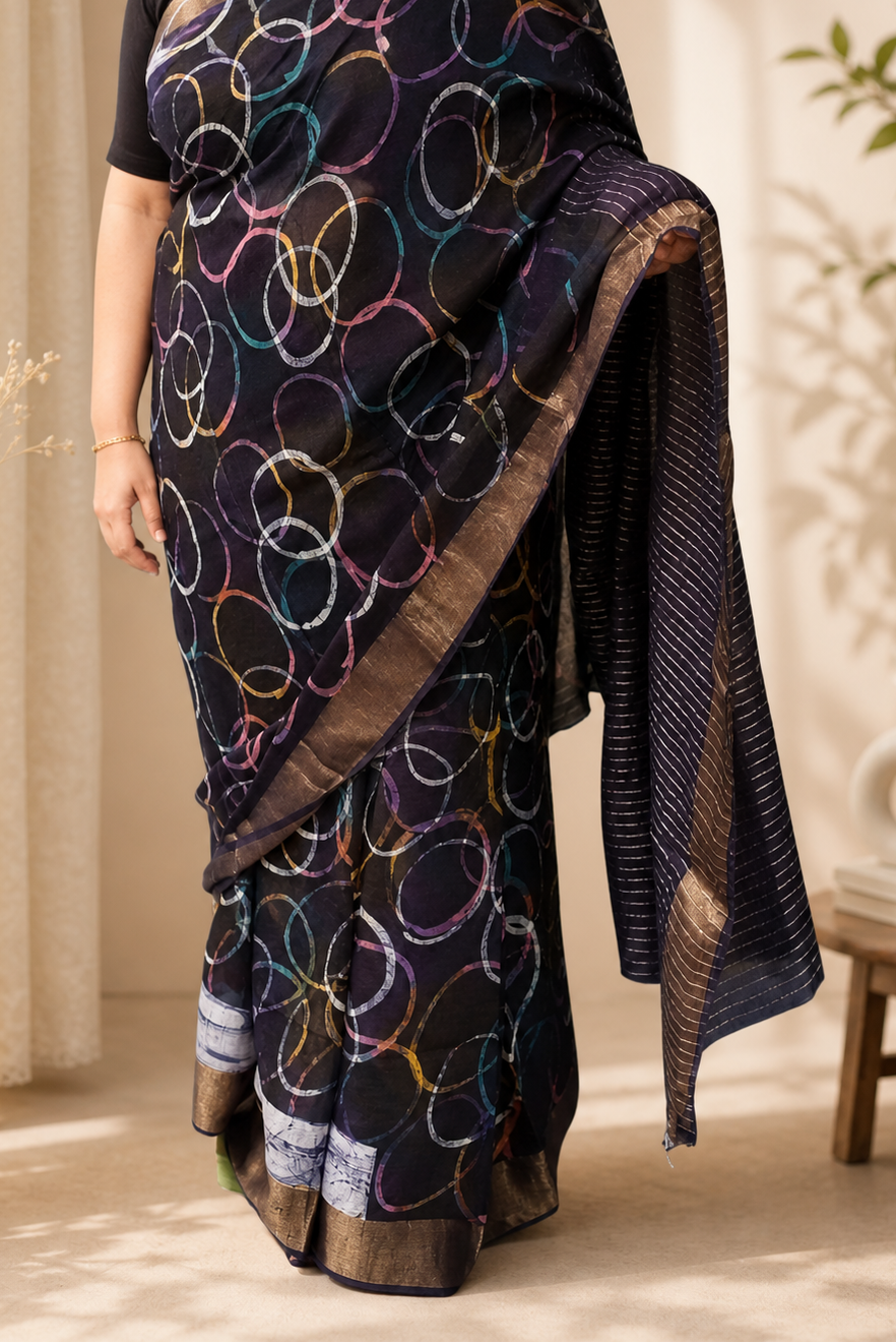 Blue Bamboo Silk Saree