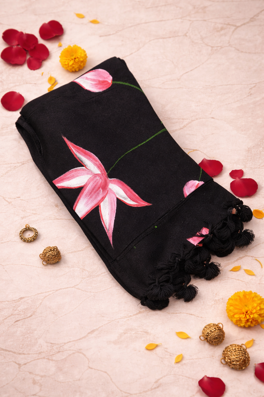 Handpainted black cotton saree