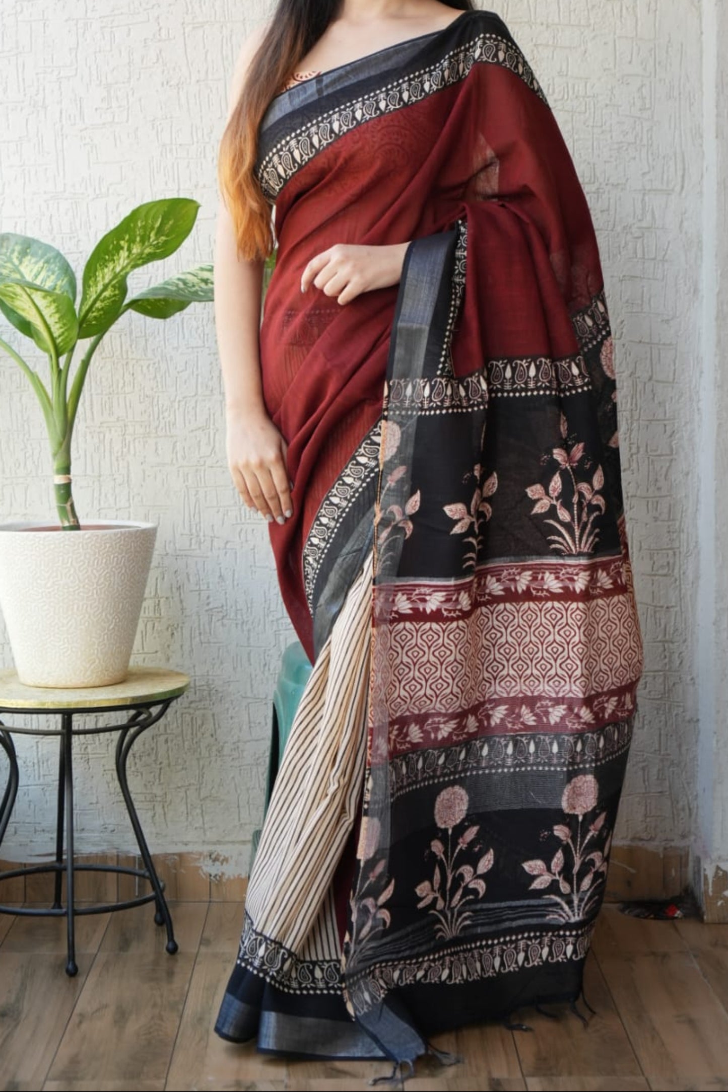 Cotton linen saree