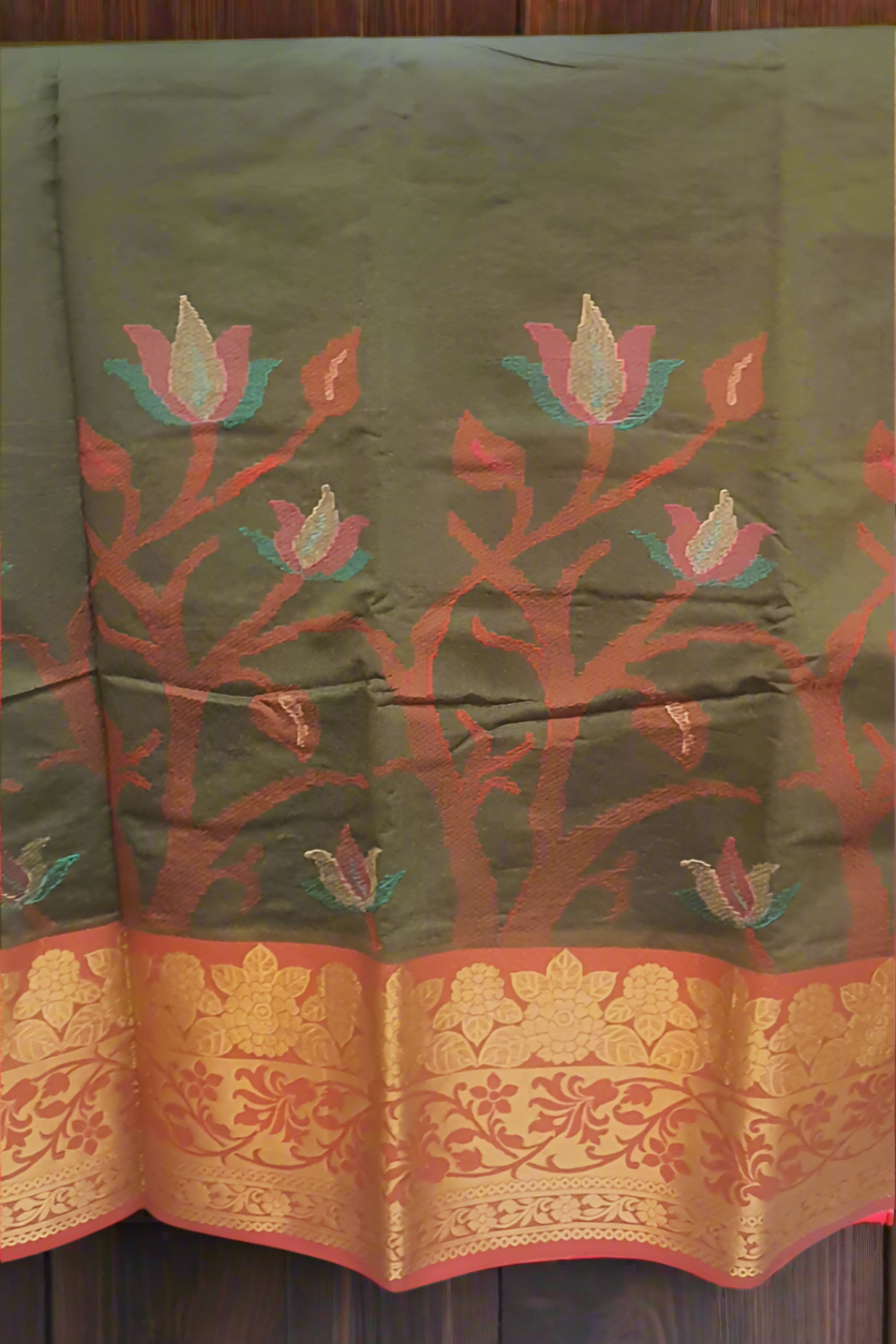 Gadwal cotton bottle green cotton Saree thread weaving day wear home wear