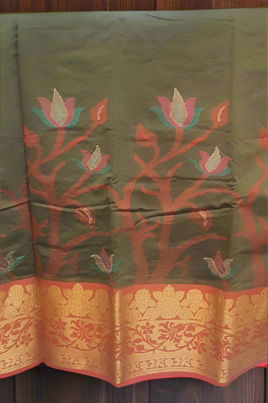 Gadwal cotton bottle green cotton Saree thread weaving day wear home wear