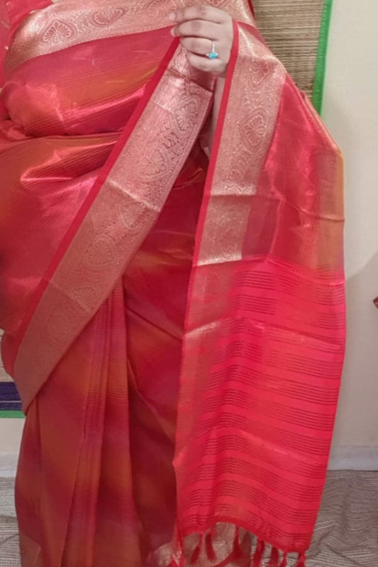 Red glass tissue saree