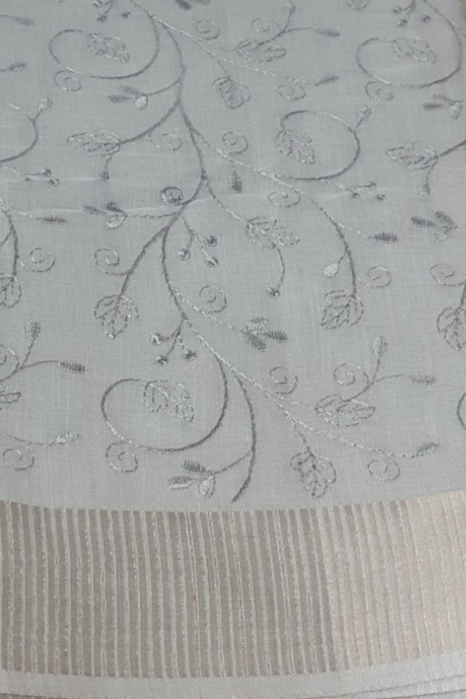 Grey Linen Saree Pure Linen Embroidery
