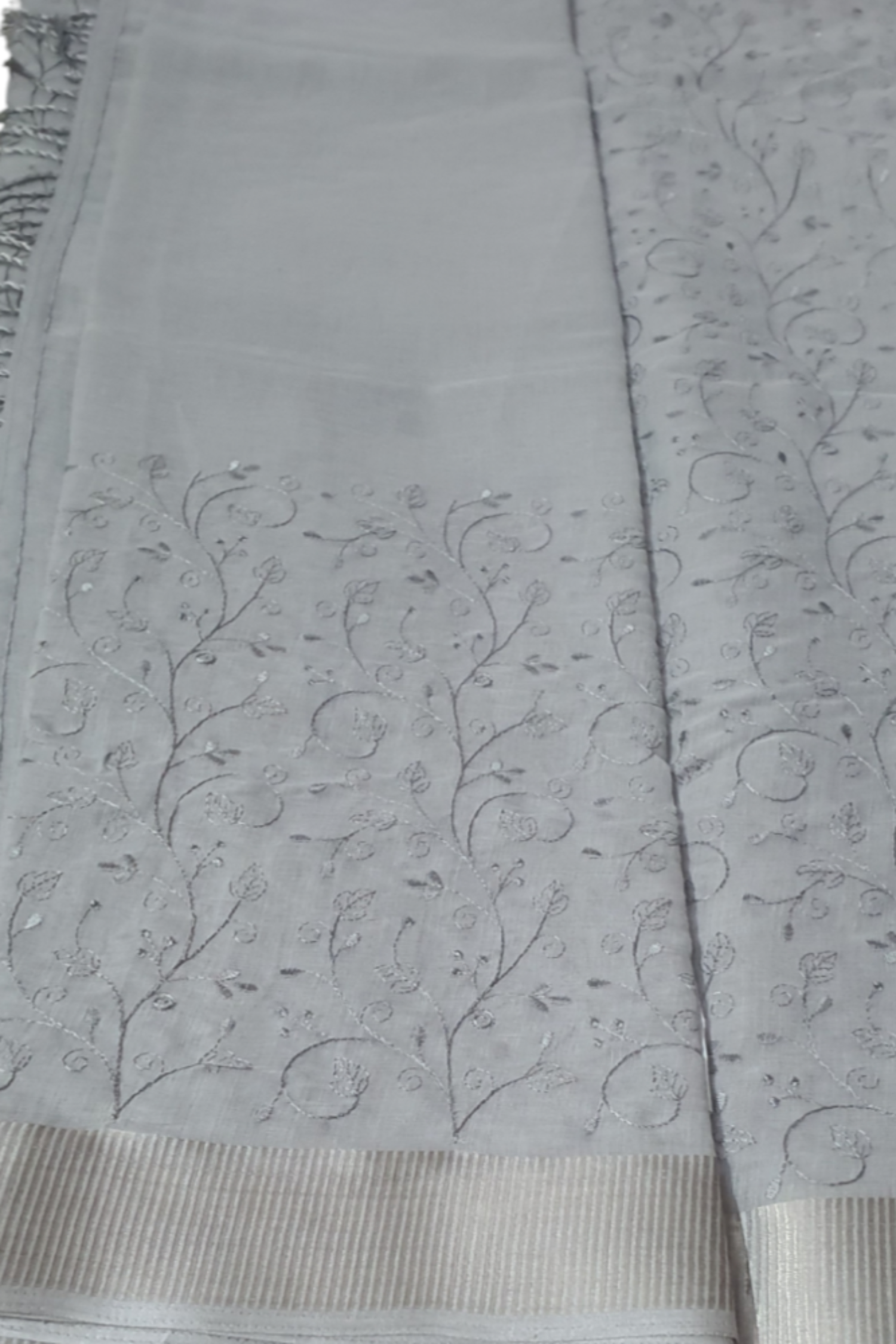 Grey Linen Saree Pure Linen Embroidery