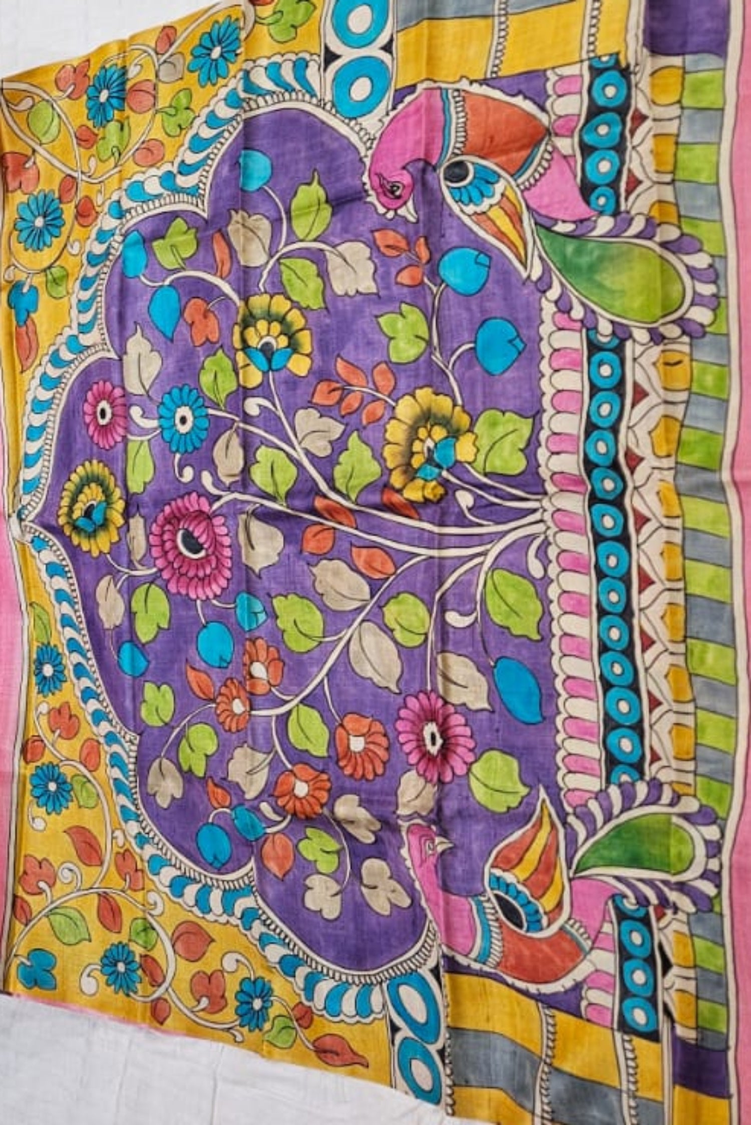 Handloom Pure Gachi Tussar saree with handpainted kalamkari pallu