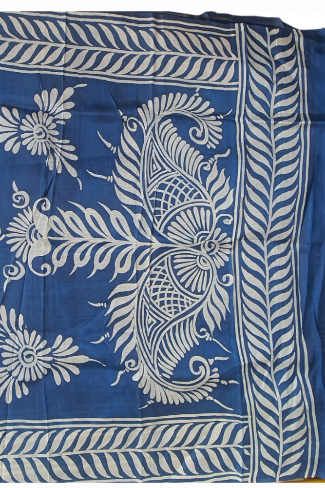 Blue Pure Silk Saree Handpainted Saree