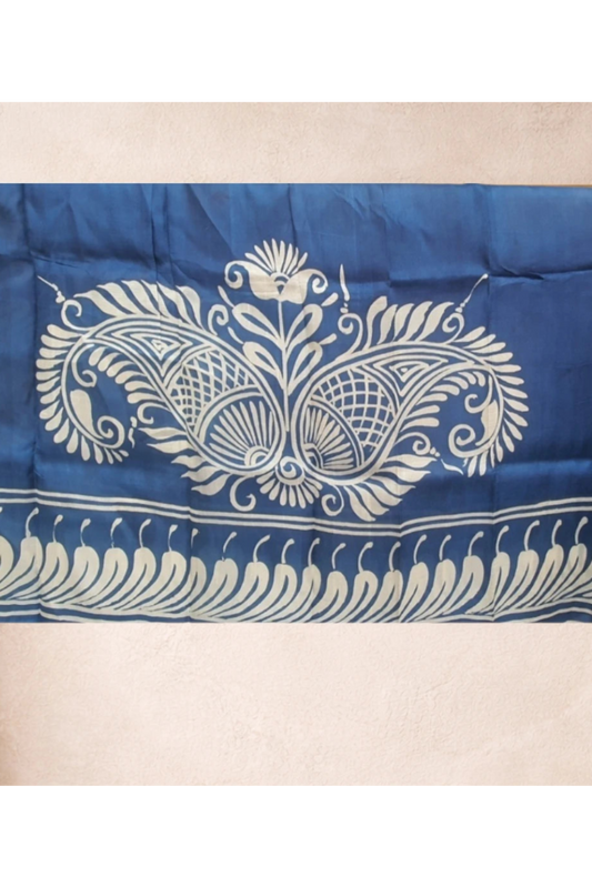 Handpainted pure silk royal blue