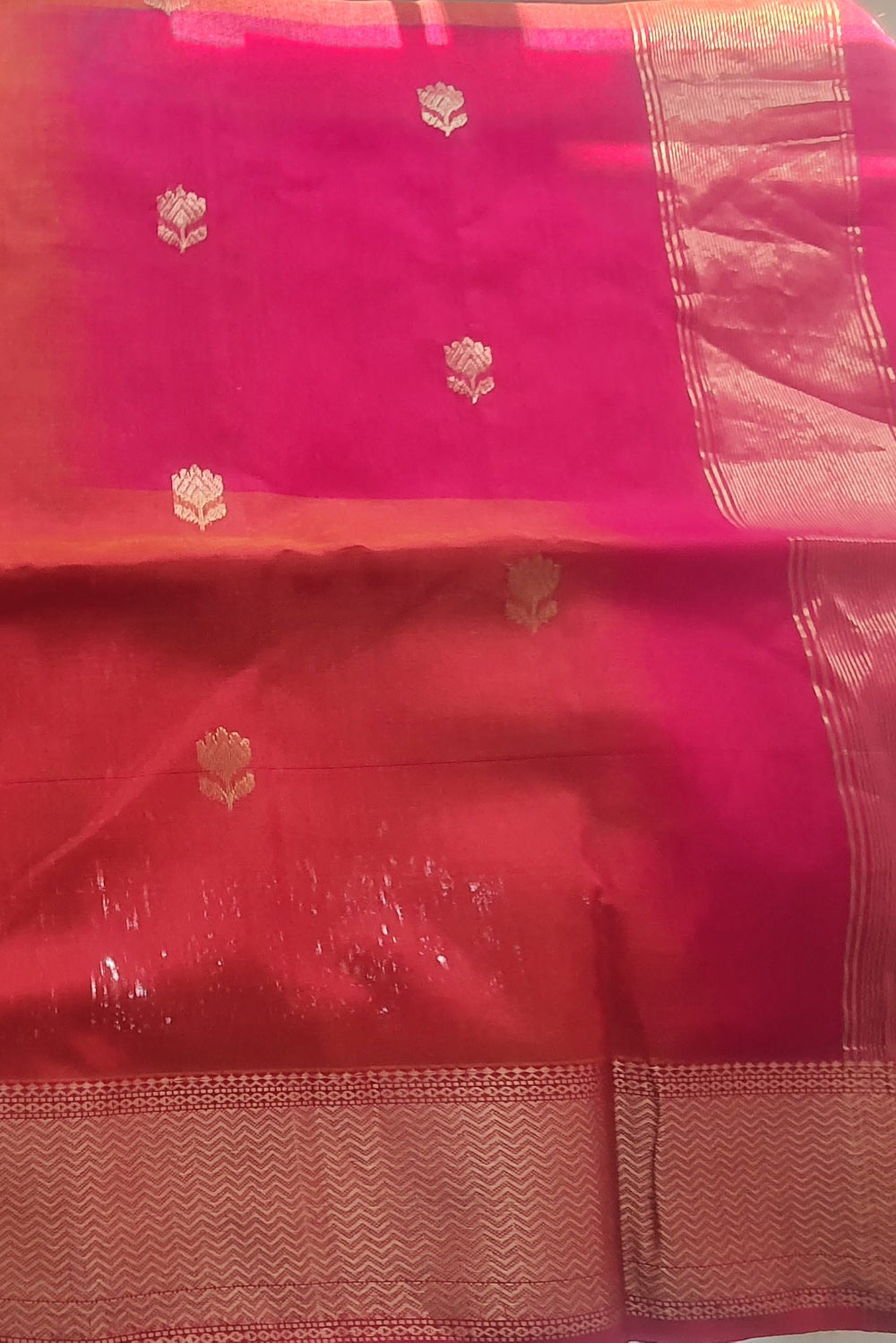Orange Pink Pure Maheshwari Saree handloom