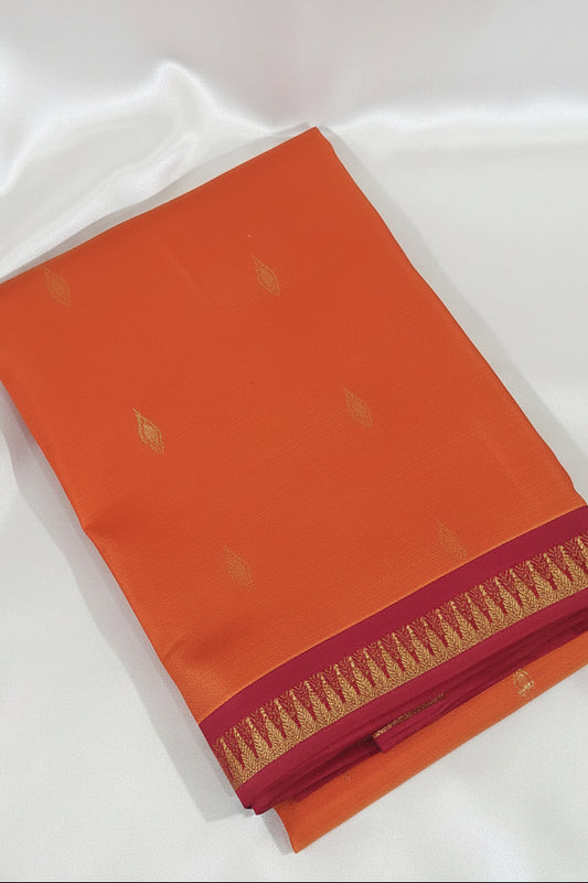 Orange handloom Kanjiwaram with thin temple border and rich pallu