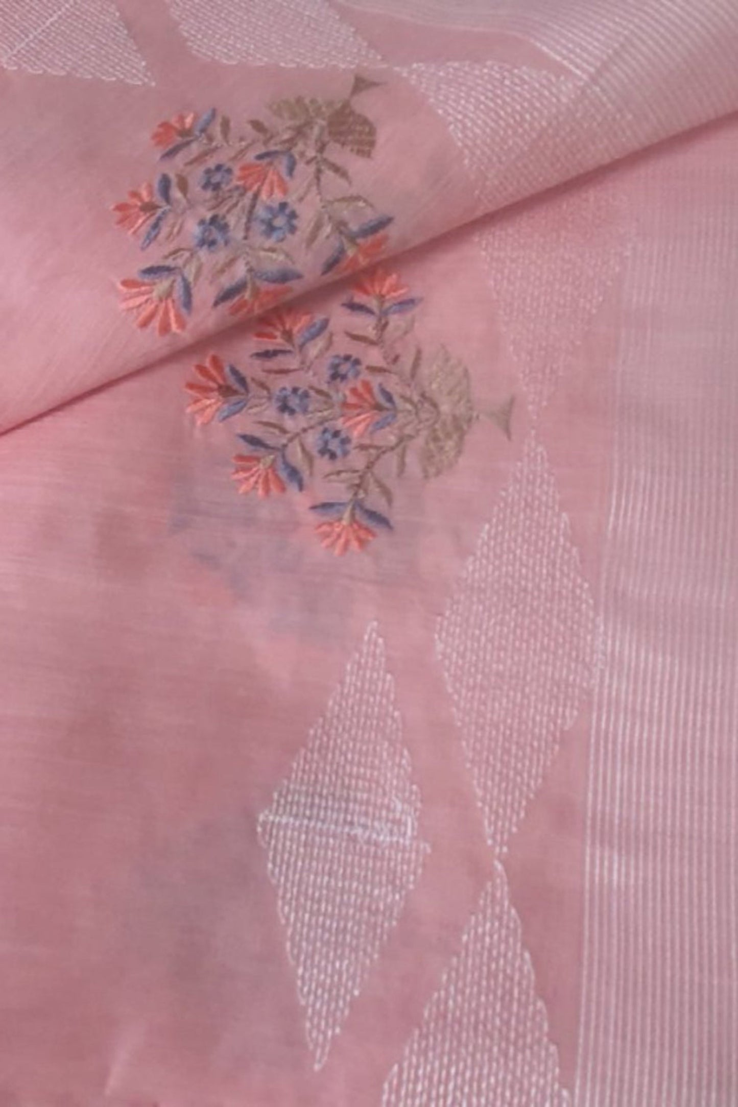 Peach Embroidery Linen Saree