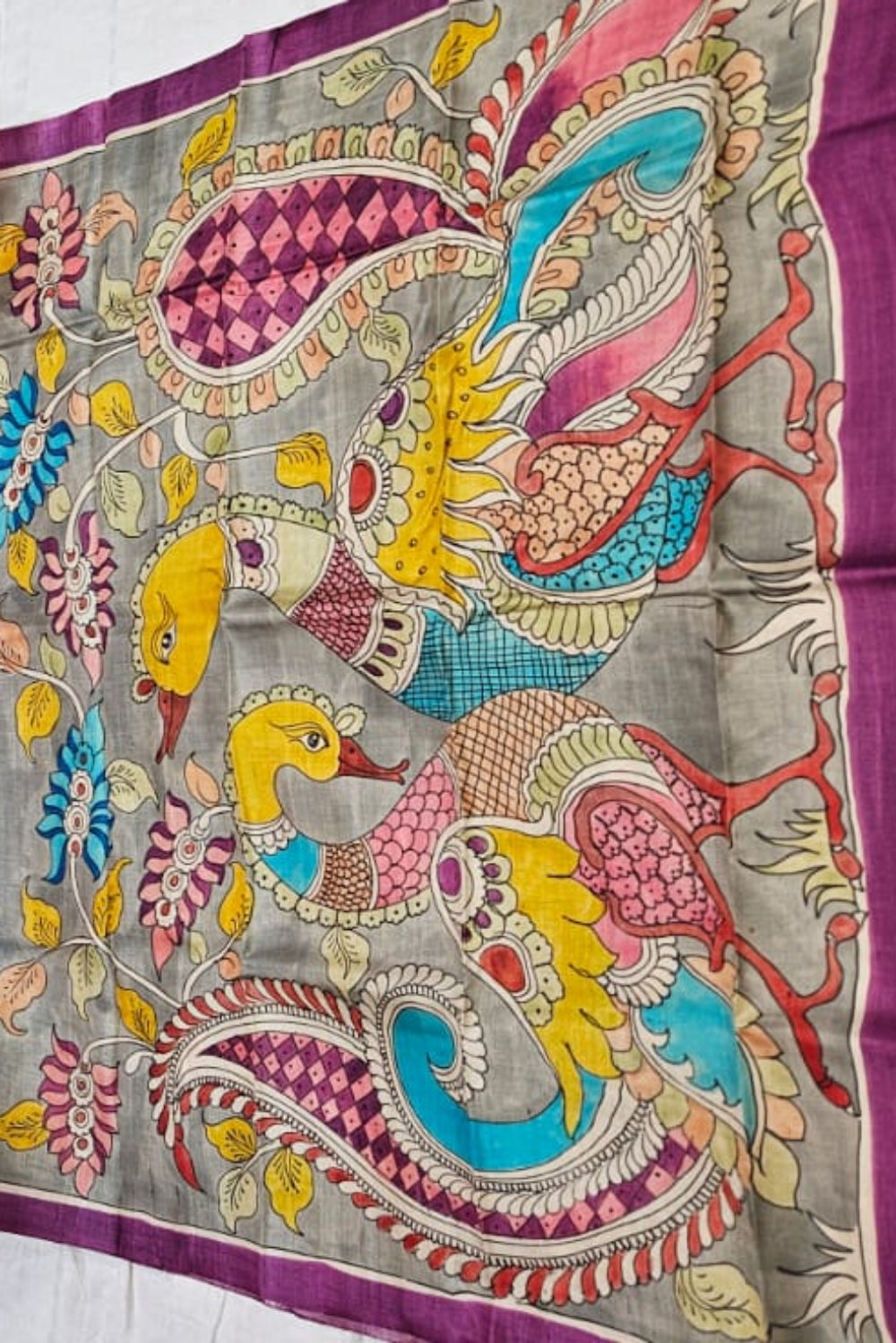 Pure gachi handloom tussar with hand painted kalamkari saree
