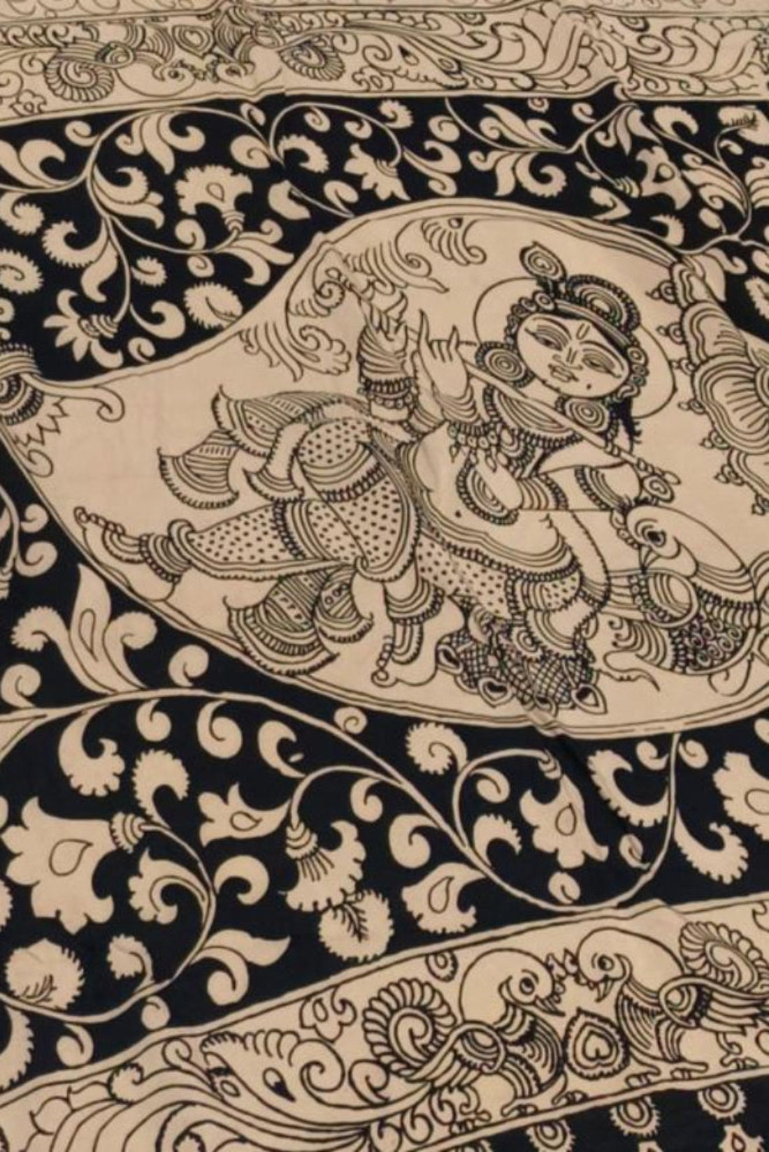 pen drawn handpainted kalamkari saree pure mangalgiri silk